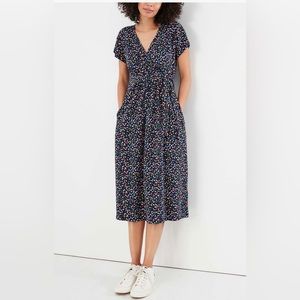 EUC Joules, Riley style, navy blue w/ multi color dots, midi dress